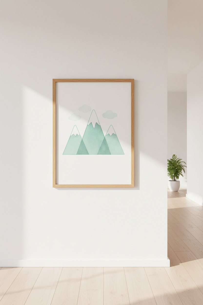 Watercolor Mountain Wall Art Print | Boho Nursery Decor | Minimalist Landscape Framed Poster