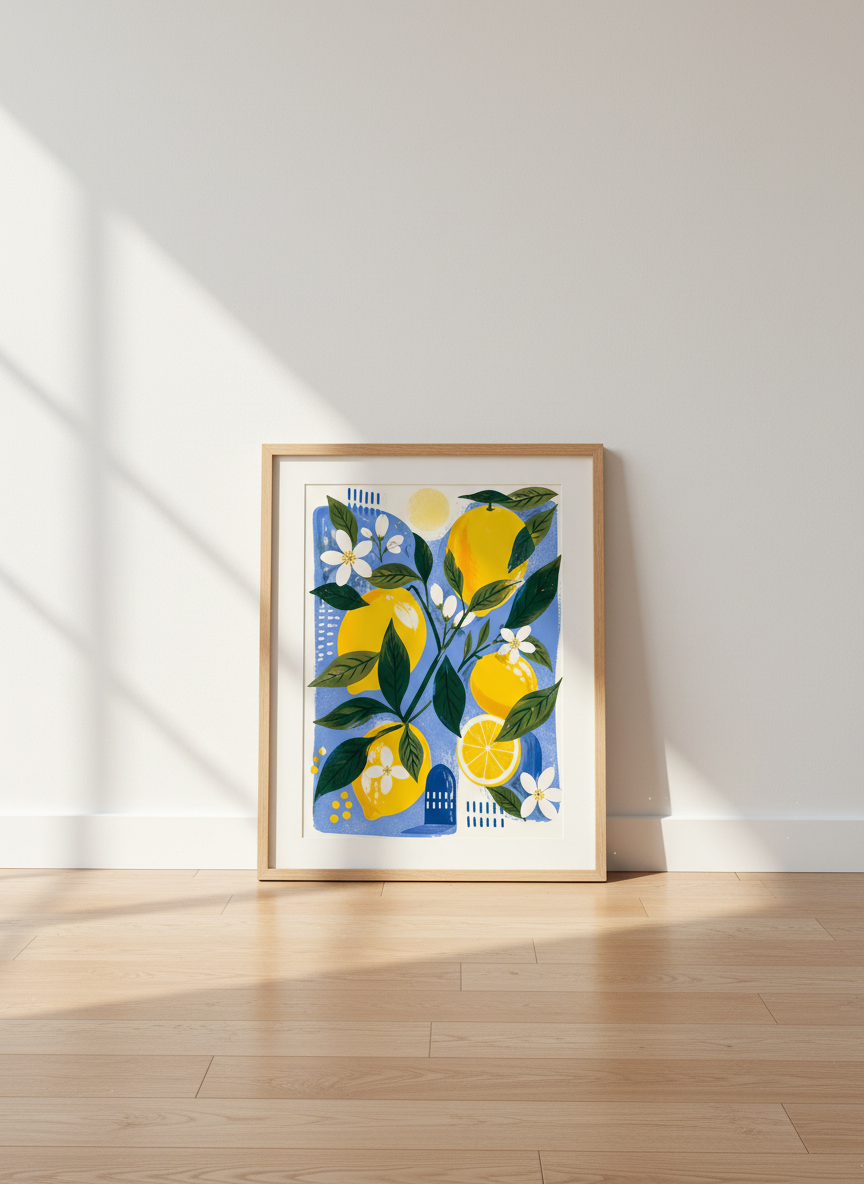 Lemon Orchard Wall Art Print | Mediterranean Kitchen Decor | Citrus Poster
