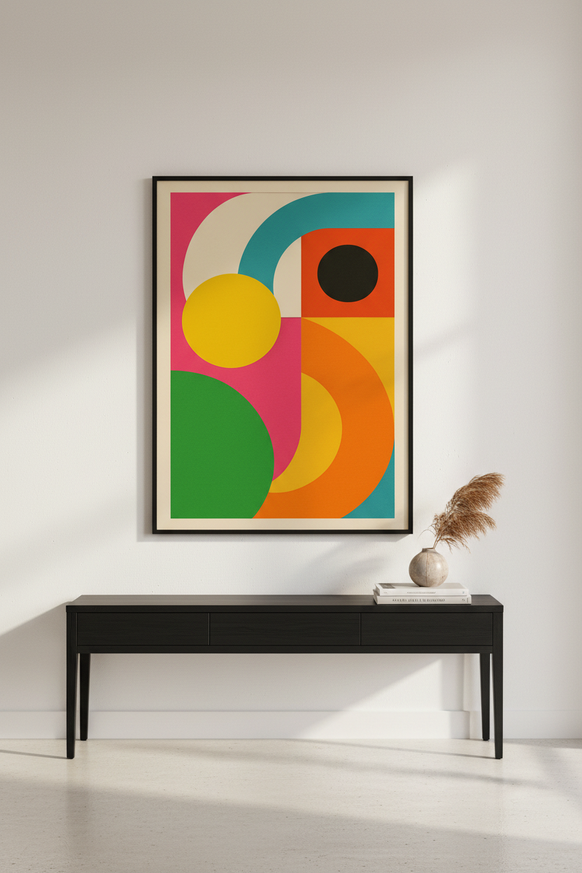 Abstract Geometric Wall Art Print | Mid Century Modern Decor | Colorful Bauhaus Poster | Retro Living Room Art Gift