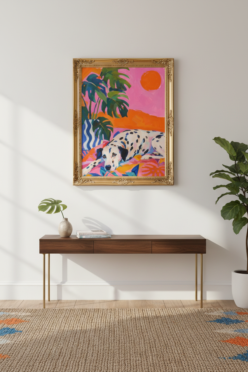 dalmatian wall art | tropical neon print, living room