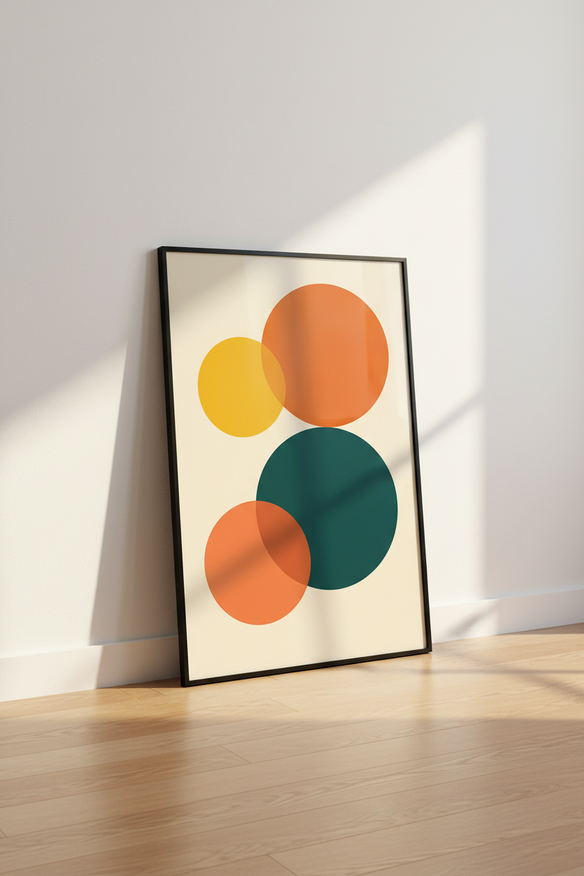 Abstract Geometric Wall Art Print | Mid Century Modern Wall Decor | Minimalist Poster | Orange Teal Yellow Circles