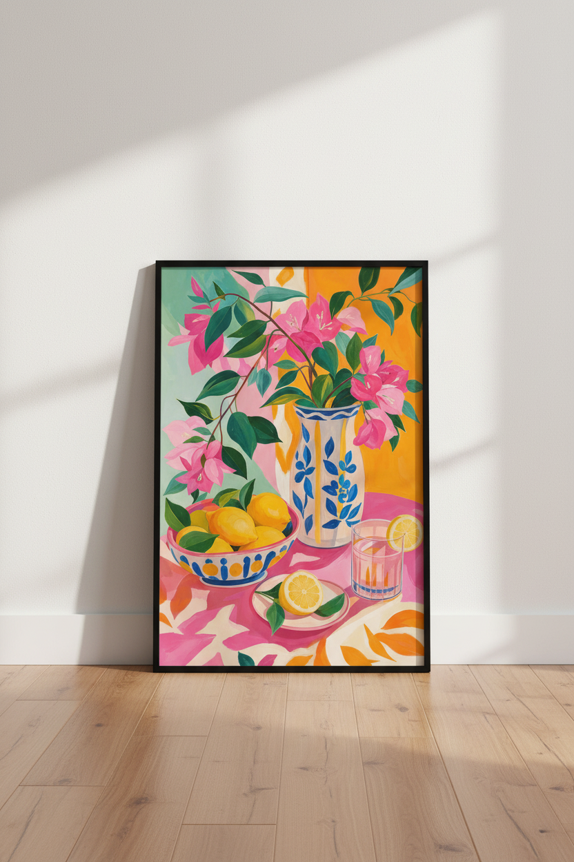 lemon still life art | Bold Pink Citrus, Kitchen Decor