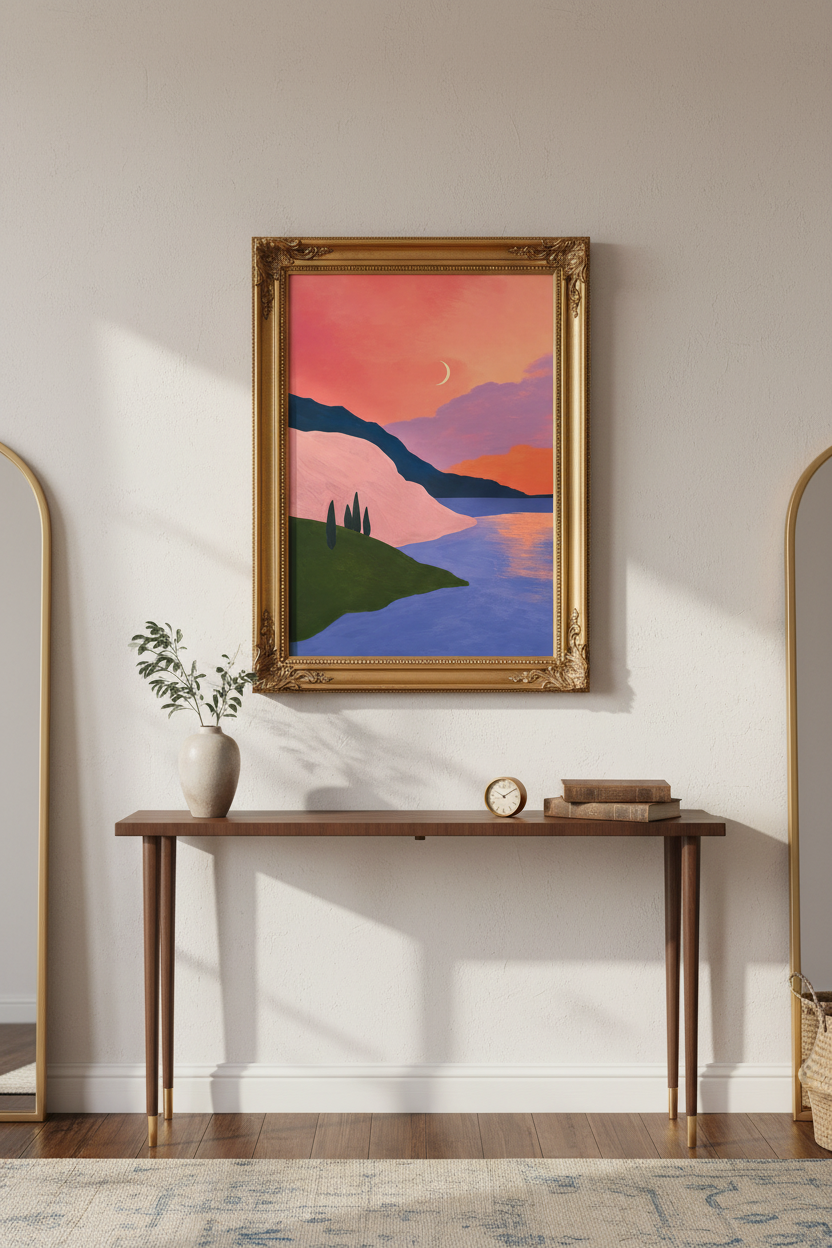 minimalist landscape Wall Art Print | Bedroom Decor, Pastel Sunset Poster