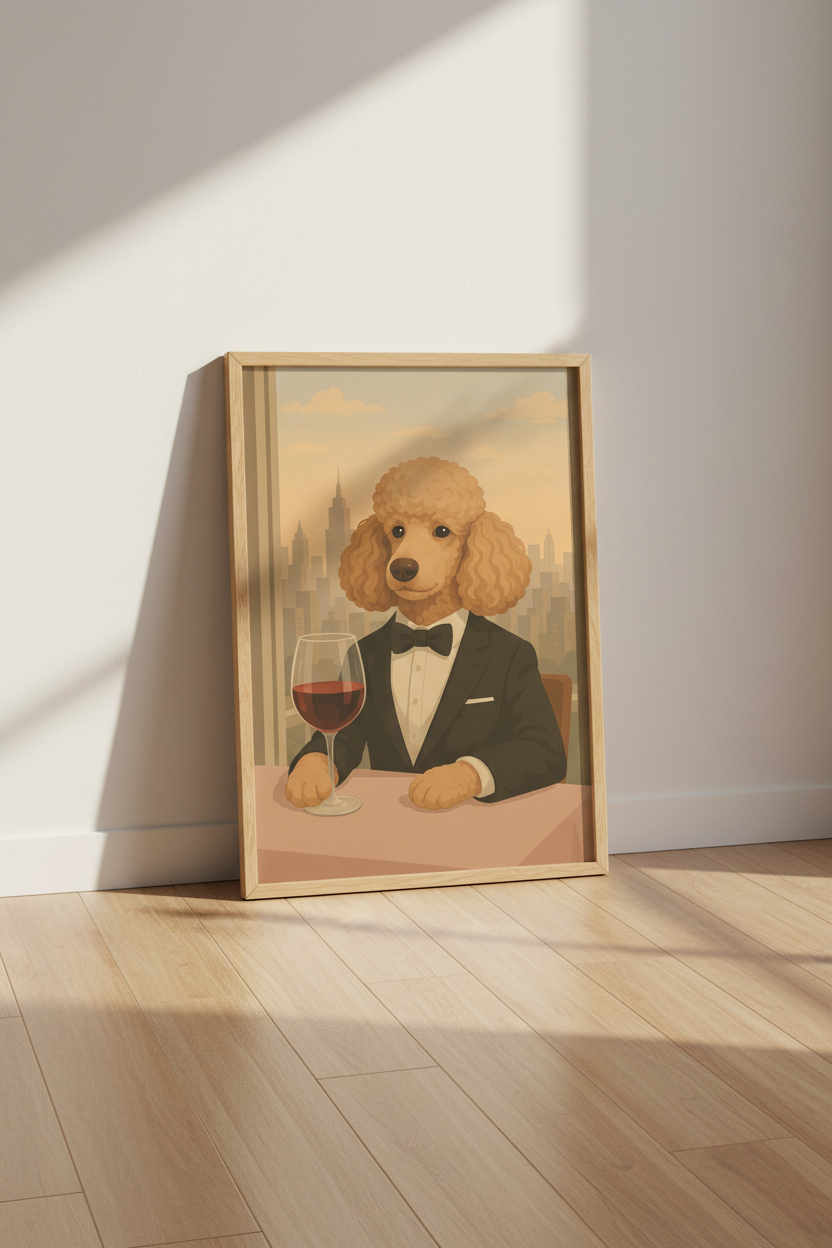 Retro Poodle Wall Art Print | Dining Room Decor | Mid Century Modern Framed Poster | Sophisticated Animal Art