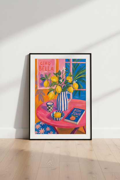 lemon wall art print | Colorful Mediterranean citrus, kitchen decor