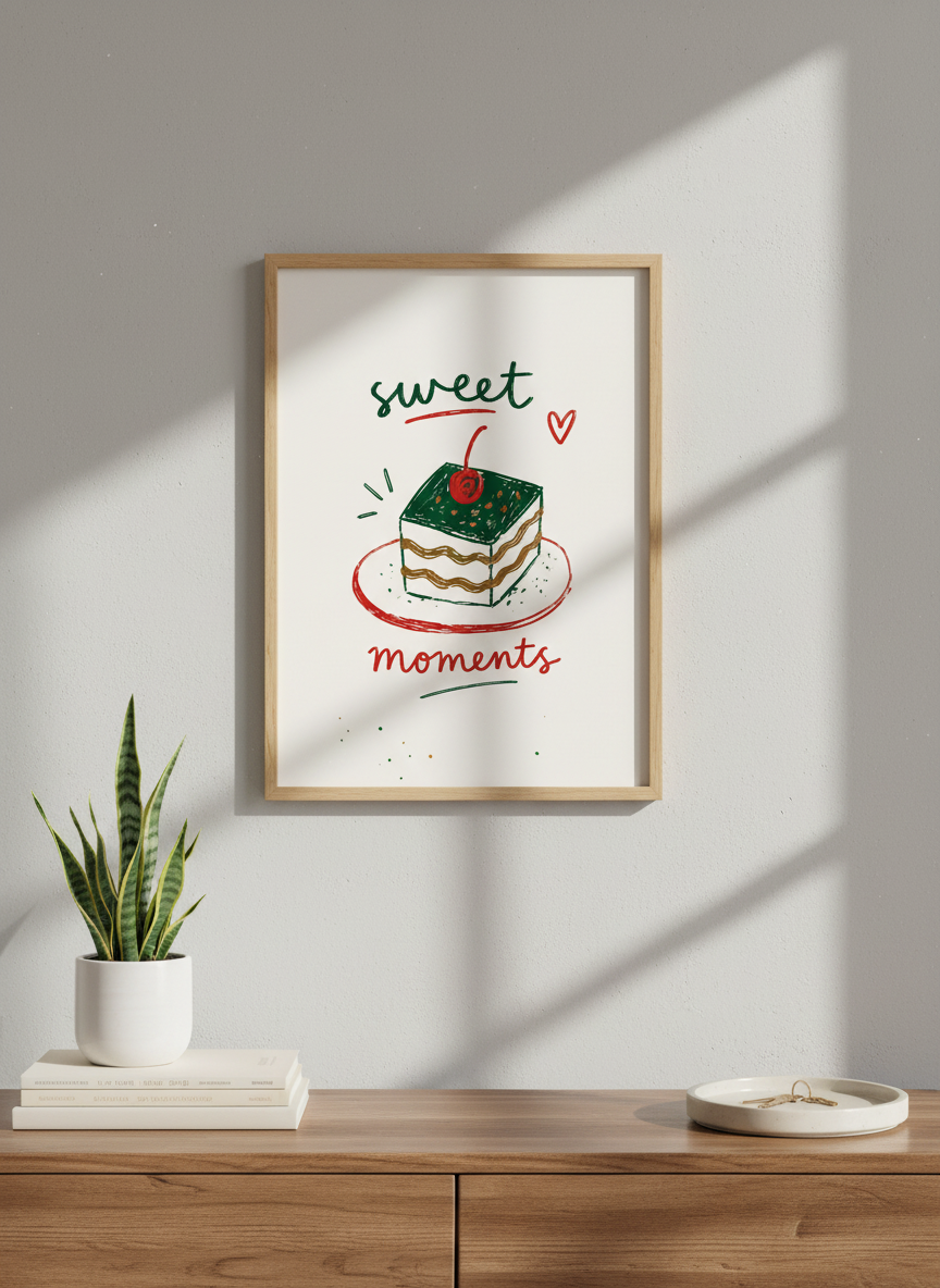 Sweet Moments Cake Wall Art Print | Kitchen Dining Decor | Whimsical Food Poster