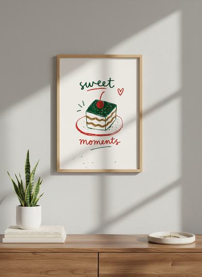 Sweet Moments Cake Wall Art Print | Kitchen Dining Decor | Whimsical Food Poster