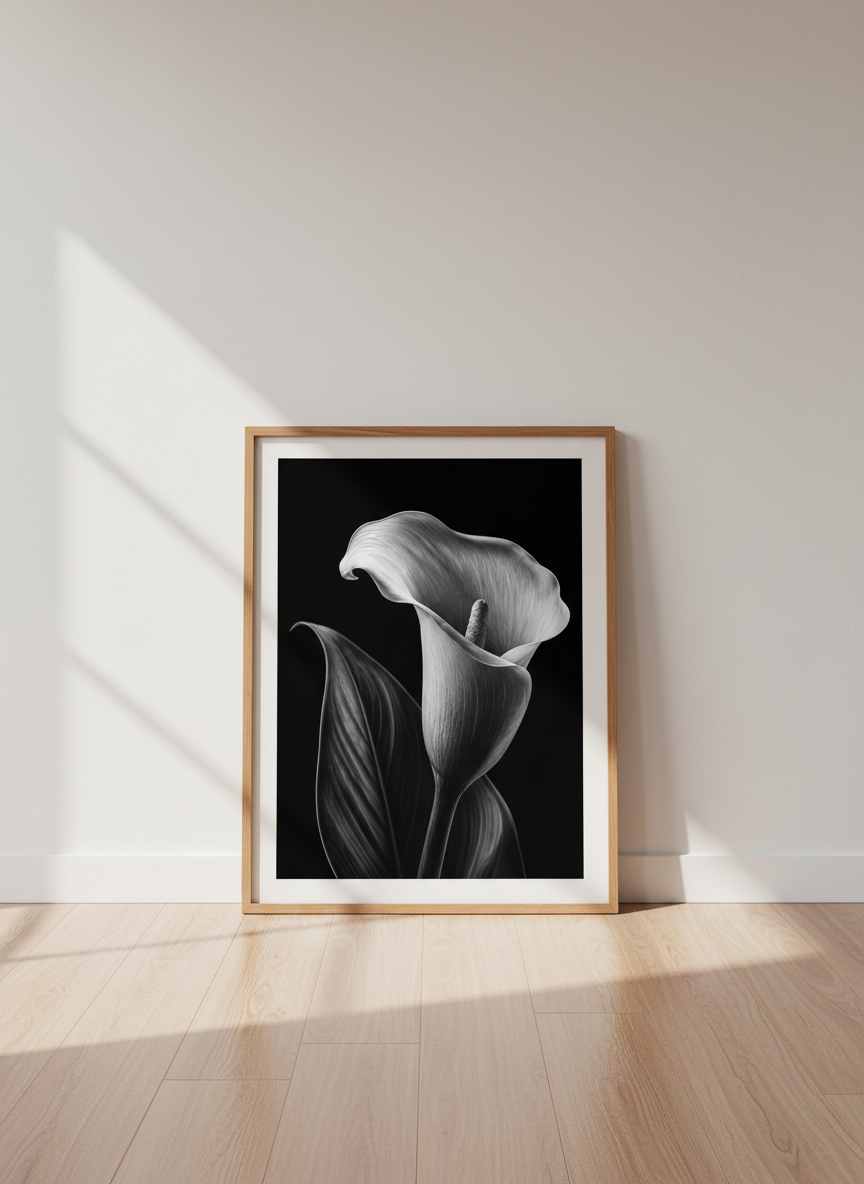 Minimalist Black &amp; White Calla Lily Wall Art Print | Bedroom Decor | Modern Aesthetic Flower Poster Print