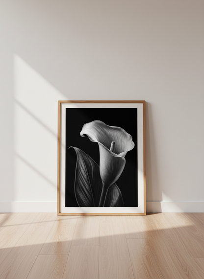 Minimalist Black &amp; White Calla Lily Wall Art Print | Bedroom Decor | Modern Aesthetic Flower Poster Print