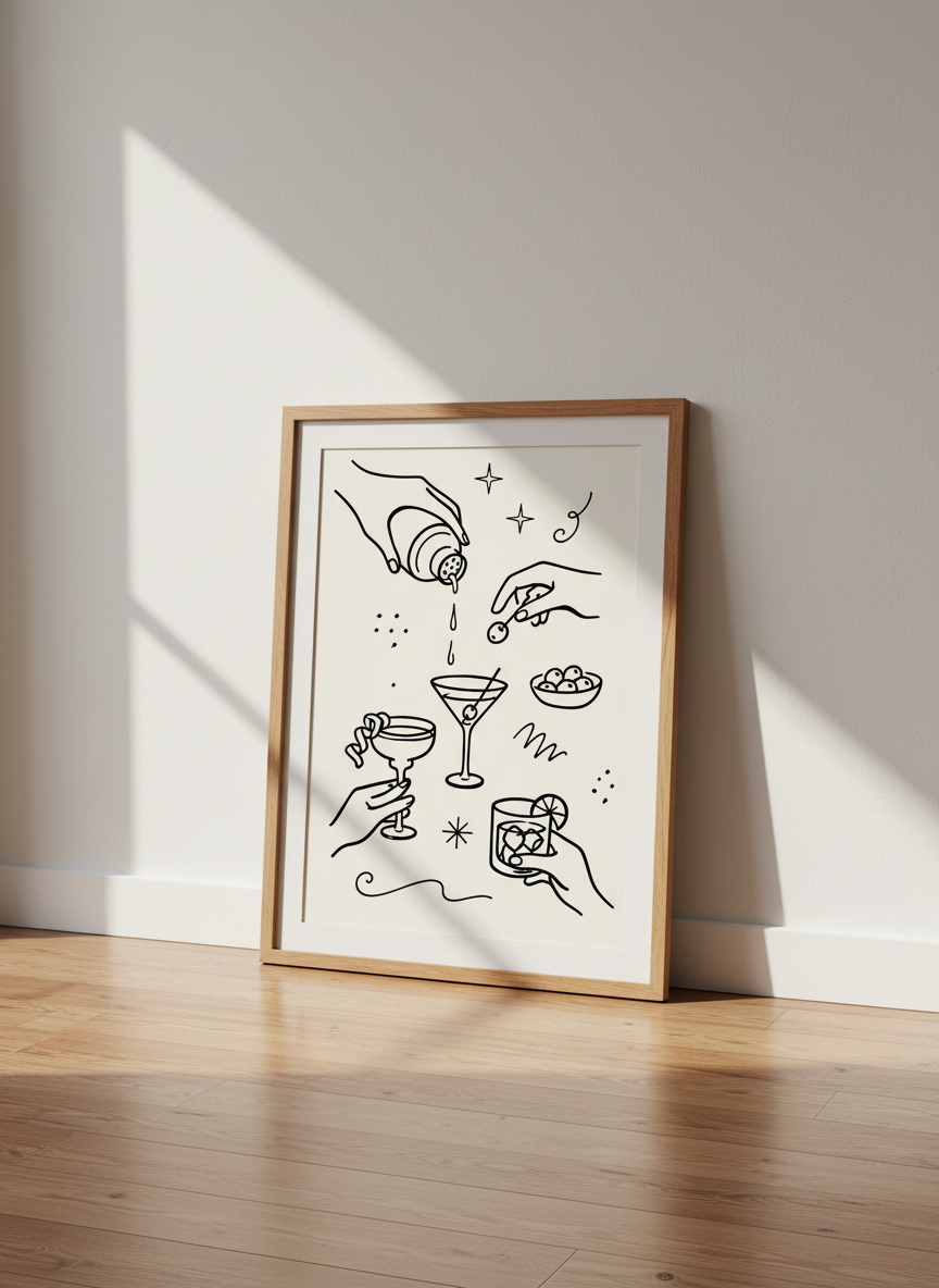 Cocktail Line Art Print | Bar Cart Decor | Minimalist Kitchen Wall Art