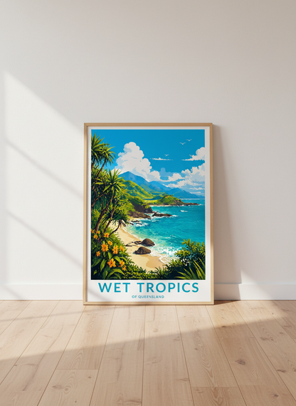 Queensland Travel Poster | Tropical Coastal Wall Art, Australian Beach Decor
