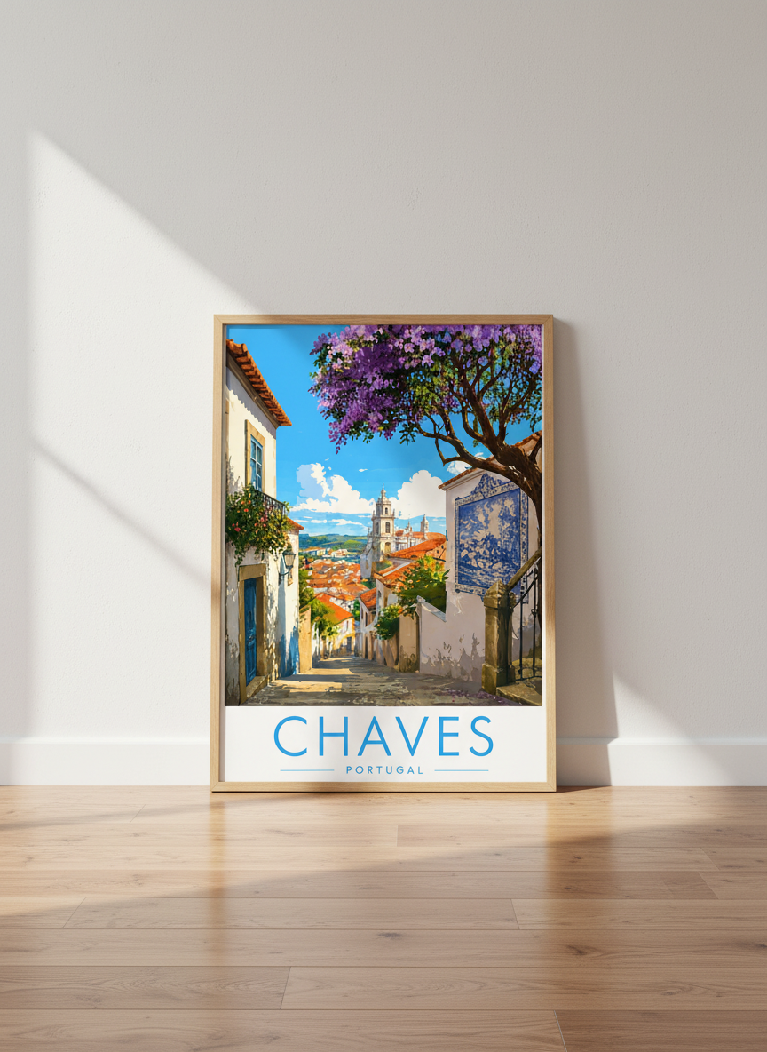 Chaves Portugal Wall Art Print | Mediterranean Travel Decor | Vintage Coastal Poster