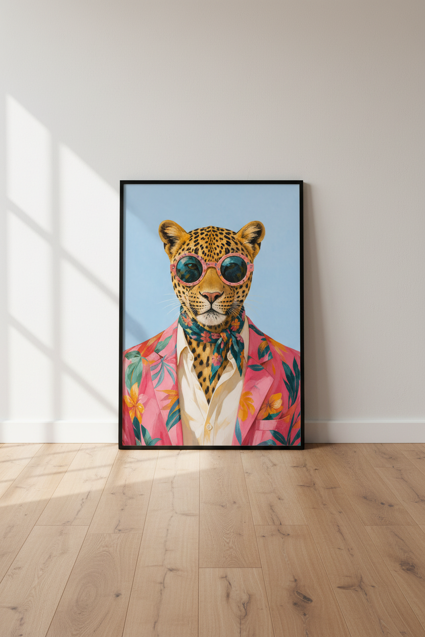 leopard wall art | Colorful Tropical Print, Living Room Decor