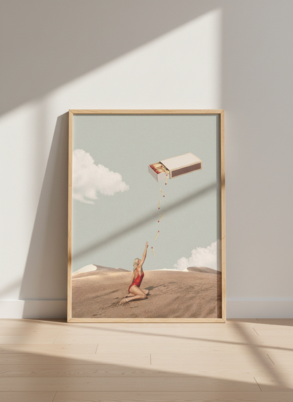 Surreal Desert Art Print | Matchstick Woman Wall Art | Modern Collage Decor | Aesthetic Room Poster | Neutral Home Decor