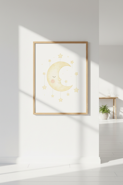 Nursery Moon Star Wall Art Print | Baby Room Decor | Aesthetic Dreamy Framed Poster | Ready to Hang Children&