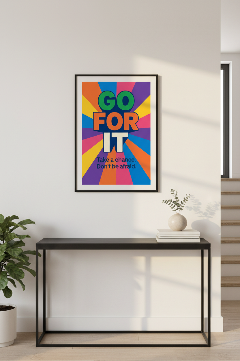 Retro Rays "Go For It" Wall Art Print | Motivational Office Decor | Colorful Inspirational Poster | Bold Typography Art