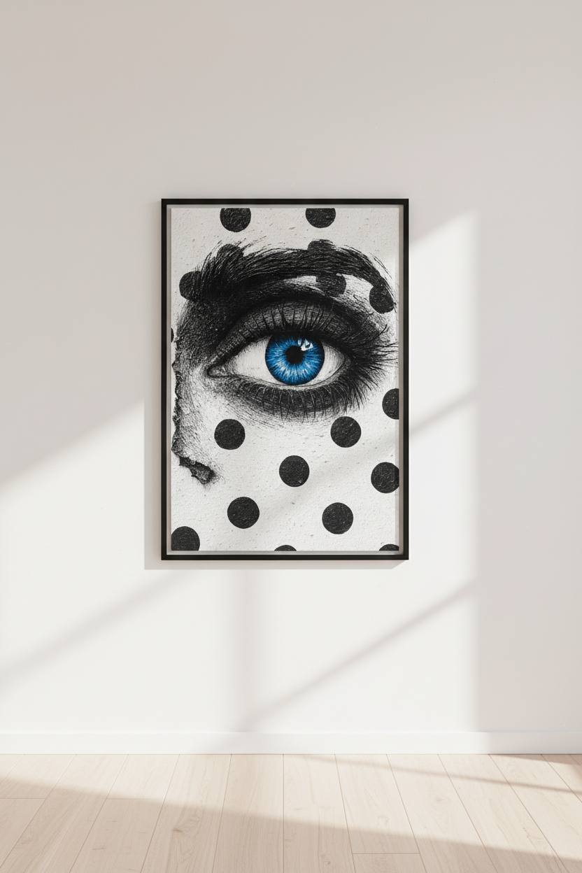 Abstract Eye Framed Wall Art | Modern Home Decor | Pop Art Inspired Poster Print | Ready to Hang Black &amp; White Blue Eye Art