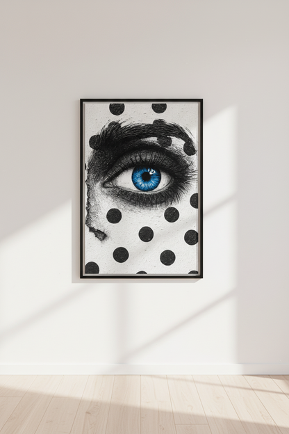 Abstract Eye Framed Wall Art | Modern Home Decor | Pop Art Inspired Poster Print | Ready to Hang Black &amp; White Blue Eye Art
