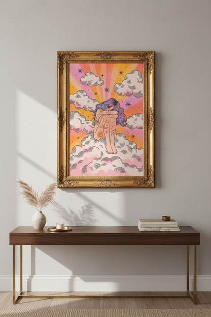 celestial wall art | Pastel Retro Sun-Moon Bedroom Decor