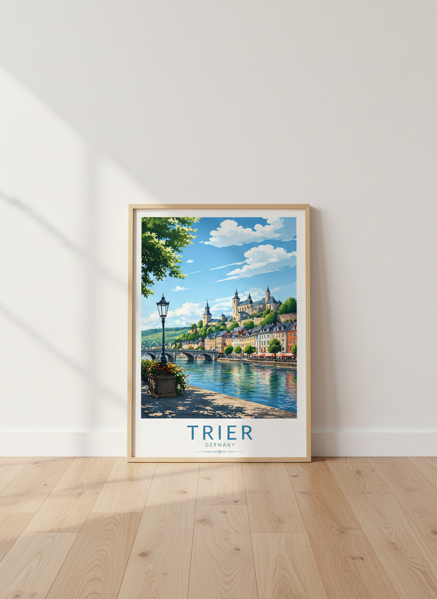 Trier Germany Travel Poster | Vintage Style Cityscape, Living Room Wall Art