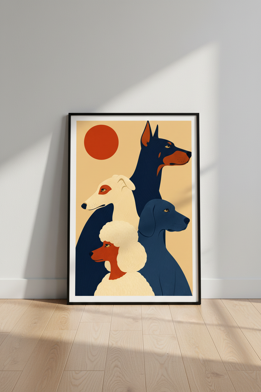 modern dog poster | Midcentury navy rust livingroom print