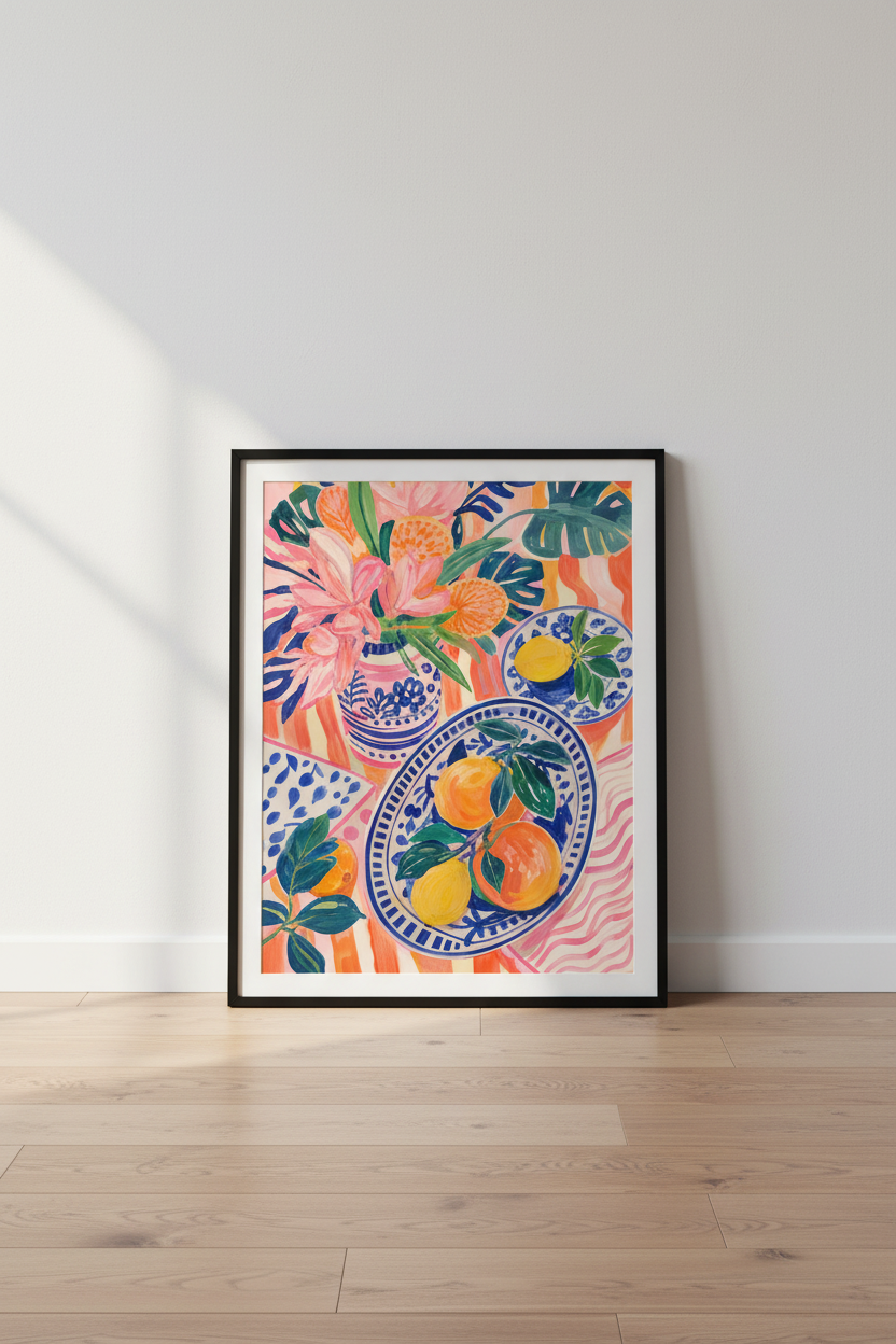citrus wall art | colorful botanical print, kitchen decor