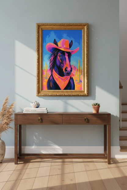 neon horse wall art | Pop Cowboy Print, Living Room Decor