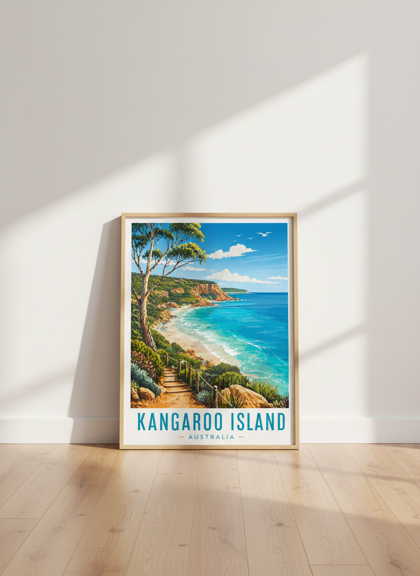 Kangaroo Island Travel Poster | Coastal Australia Wall Art Print | Beach Decor