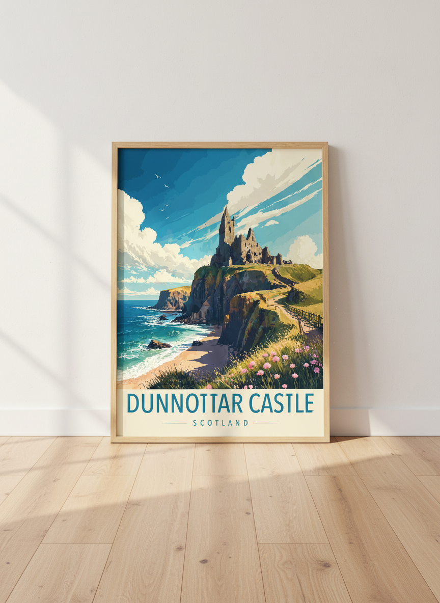 Dunnottar Castle Scotland Travel Poster | Vintage Coast Wall Art, Living Room Decor