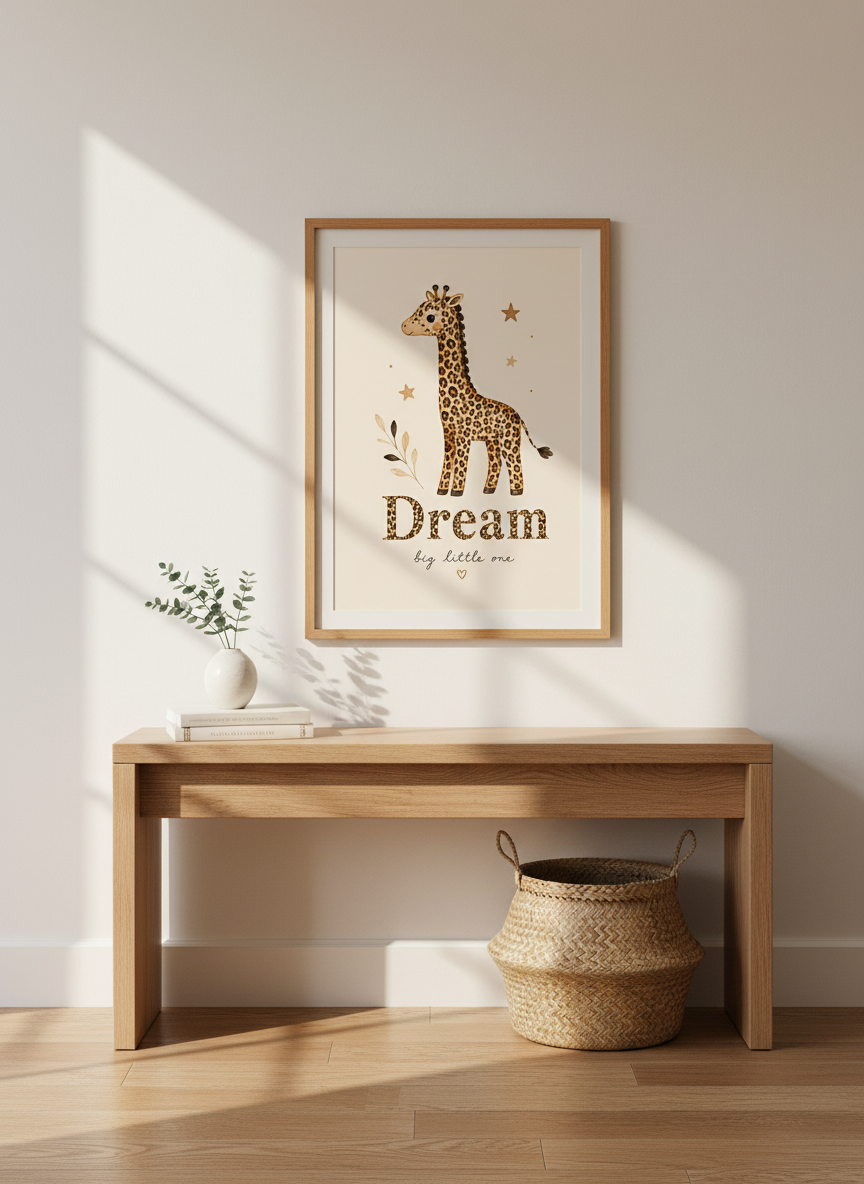 Watercolor Giraffe Dream Big Wall Art | Safari Nursery Decor | Boho Animal Poster