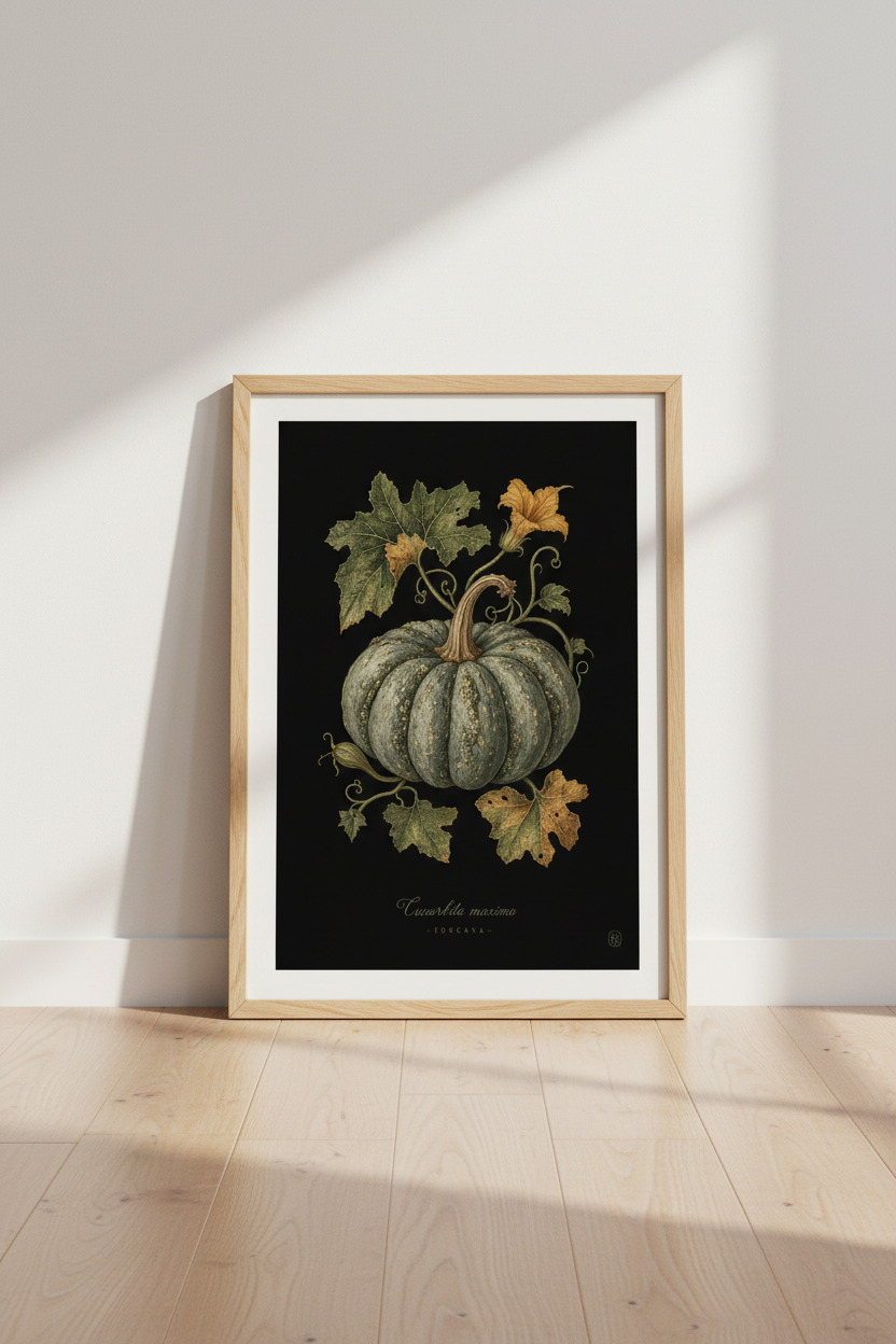 Vintage Pumpkin Botanical Wall Art Print | Kitchen Decor | Dark Academia Poster