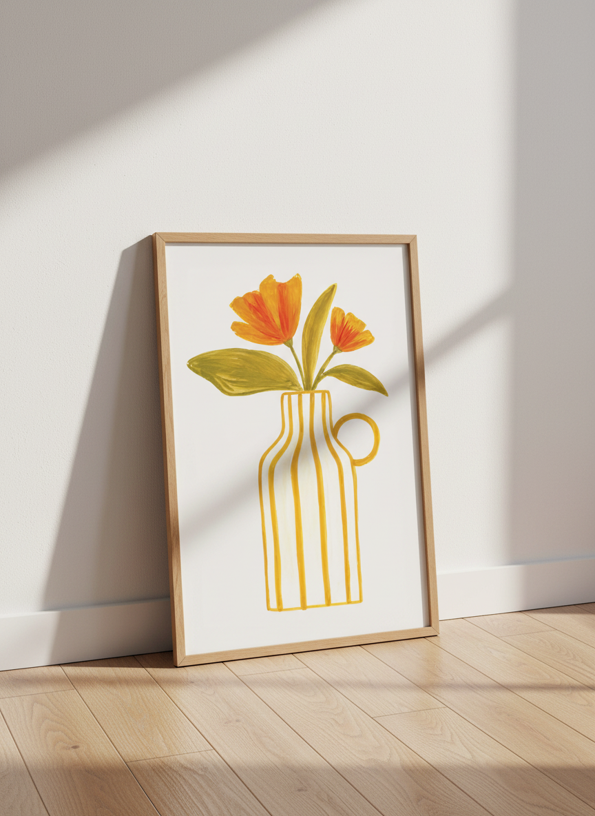 Abstract Floral Vase Wall Art | Living Room Decor | Mid Century Modern Poster | Boho Flower Print | Kitchen Art