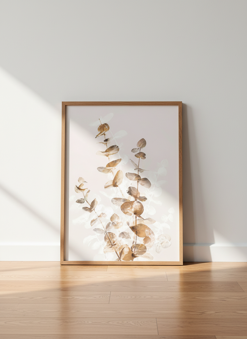 Minimalist Botanical Wall Art Print | Boho Bedroom Decor | Rustic Farmhouse Poster | Eucalyptus Neutral Gold Grey Art