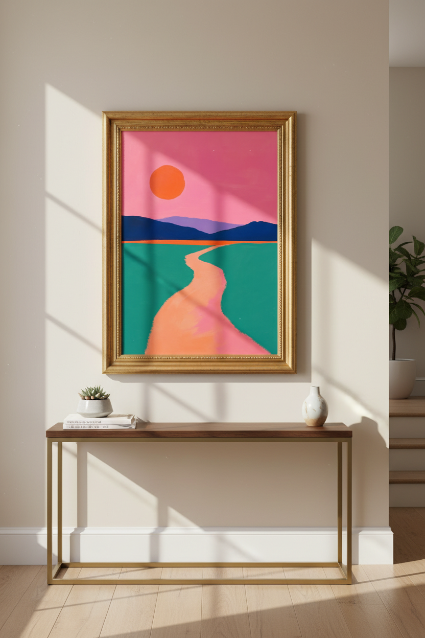 Colorful Landscape | Minimal Sunset Pink, Living Room Decor