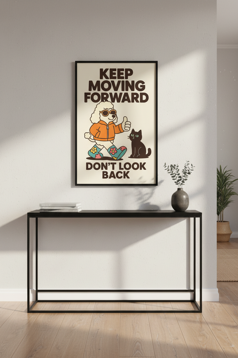 Retro Inspirational Poodle Cat Wall Art Print | Boho Kids Room Decor | Motivational Quote Poster | Funky Animal Lover Gift