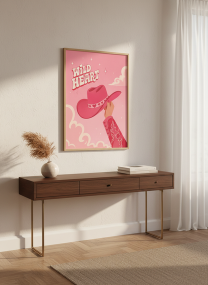 Wild Heart Pink Cowgirl Wall Art | Retro Western Poster, Dorm &amp; Bedroom Decor