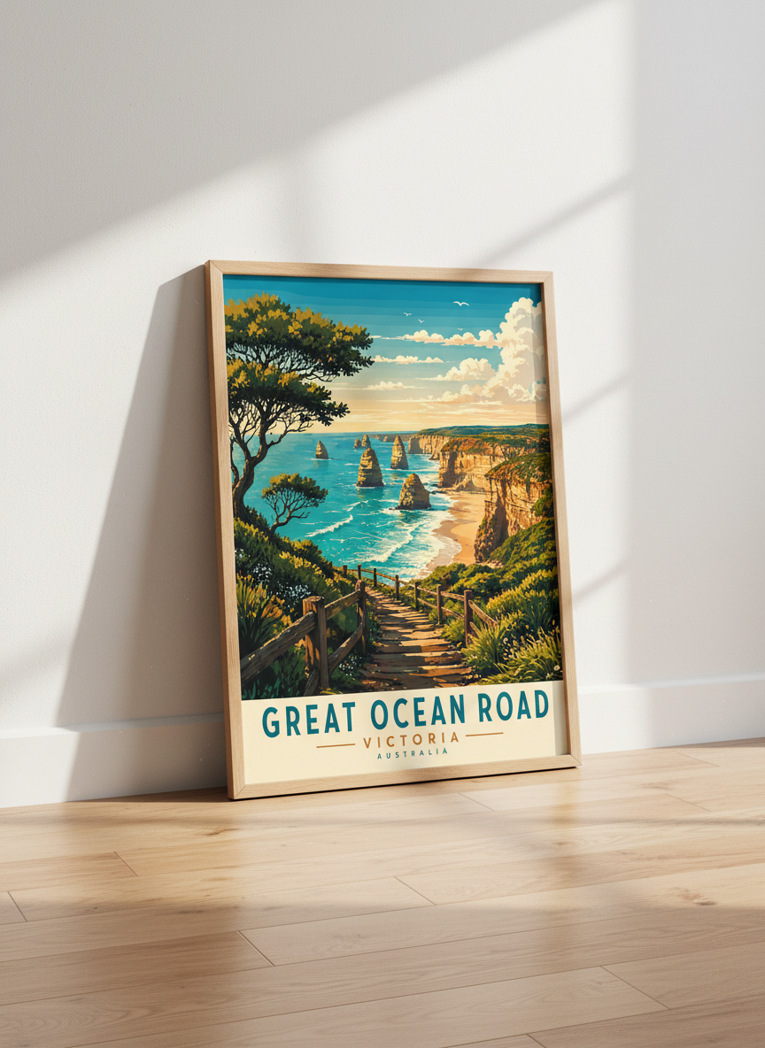 Great Ocean Road Australia Poster | Vintage Coastal Wall Art, Twelve Apostles Print
