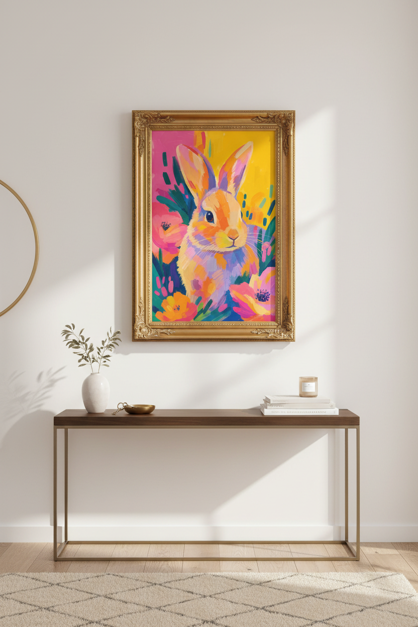 colorful bunny print | Bright Abstract Nursery Livingroom Decor