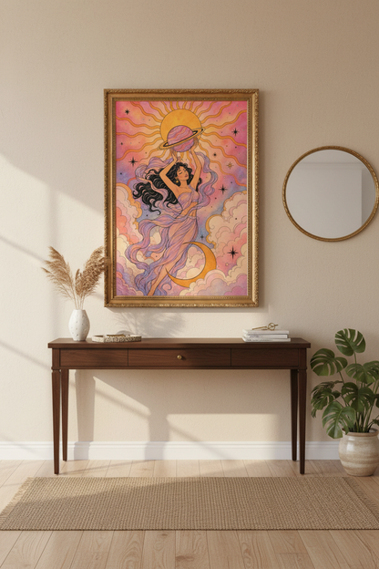 celestial art print | boho pastel goddess, bedroom decor