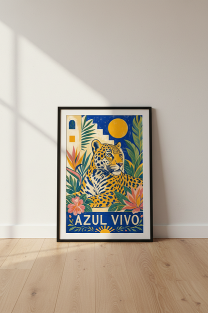 tropical leopard art | Bold Blue &amp; Gold, Living Room Decor