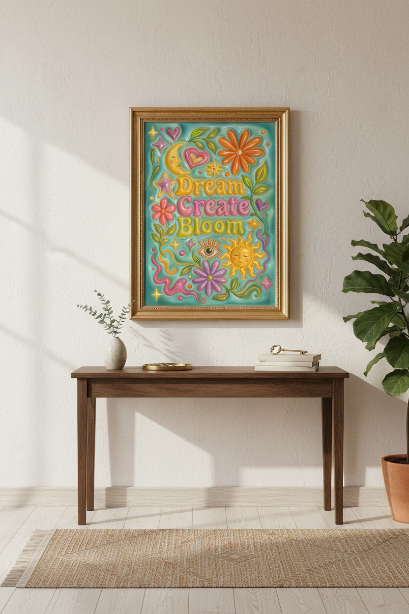 Retro Floral Poster | Colorful Boho Art, Nursery Bedroom Wall Decor