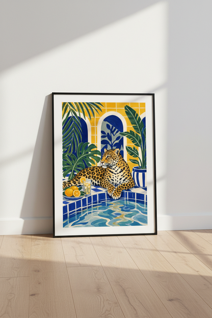 leopard pool print | Tropical Blue Yellow, Living Room