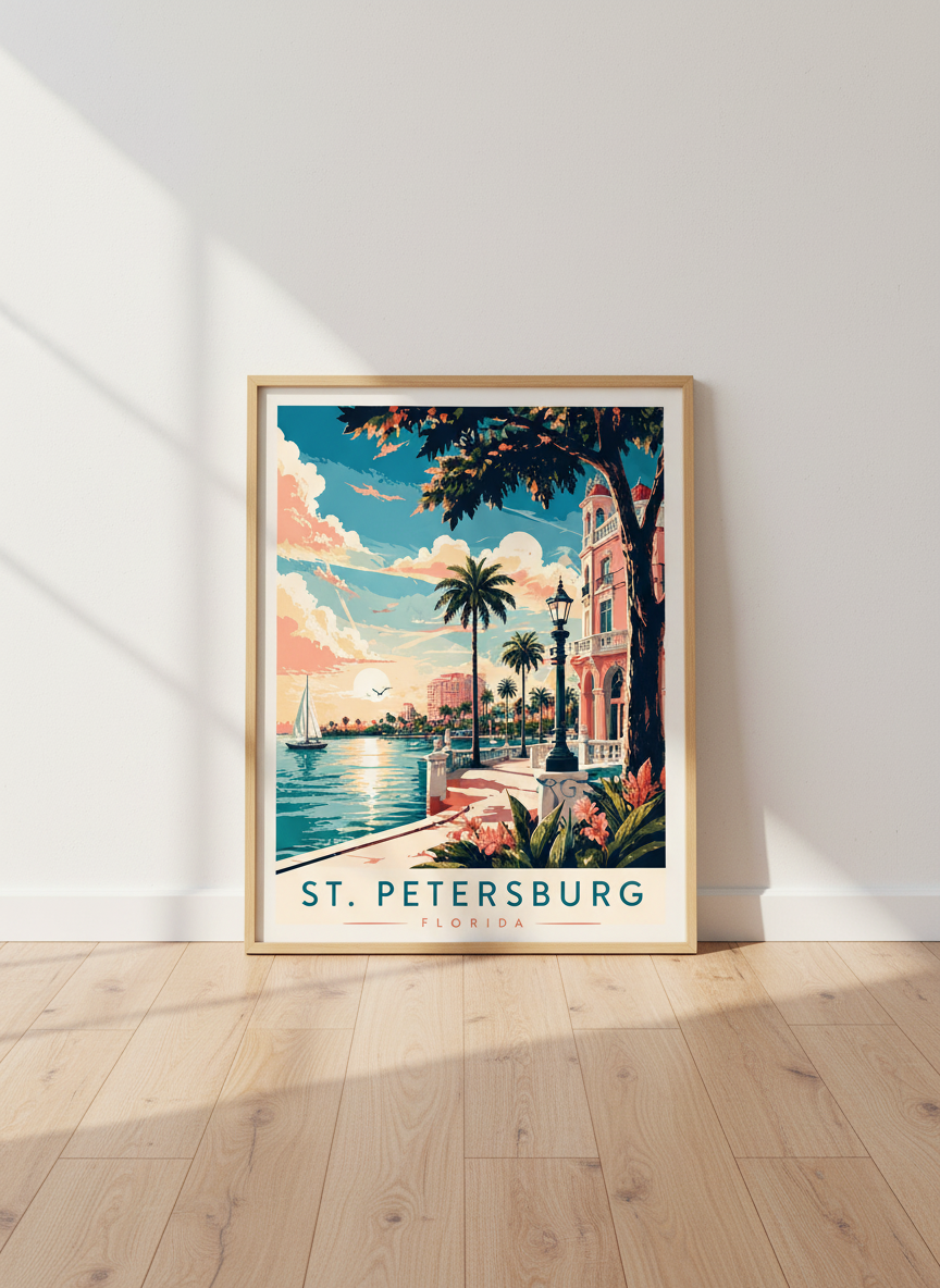 St. Petersburg Florida Wall Art | Vintage Travel Poster | Coastal Room Decor