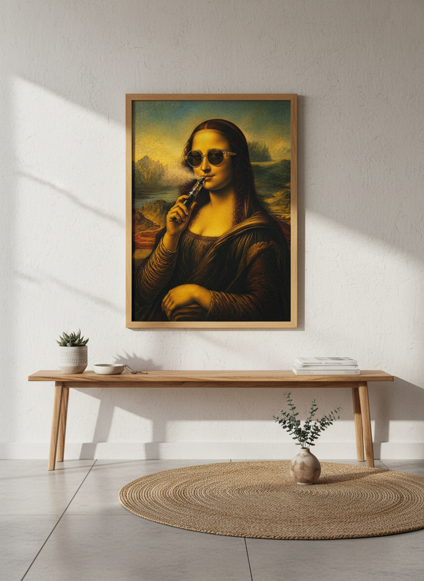Mona Lisa Vaping Wall Art | Funny Renaissance Parody, Trendy Dorm Room Decor Poster