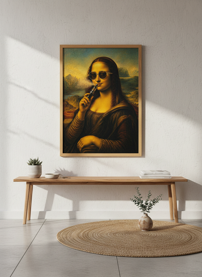 Mona Lisa Vaping Wall Art | Funny Renaissance Parody, Trendy Dorm Room Decor Poster