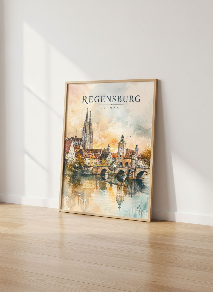 Regensburg Germany Print | Watercolor Cityscape Wall Art, Travel Poster Decor