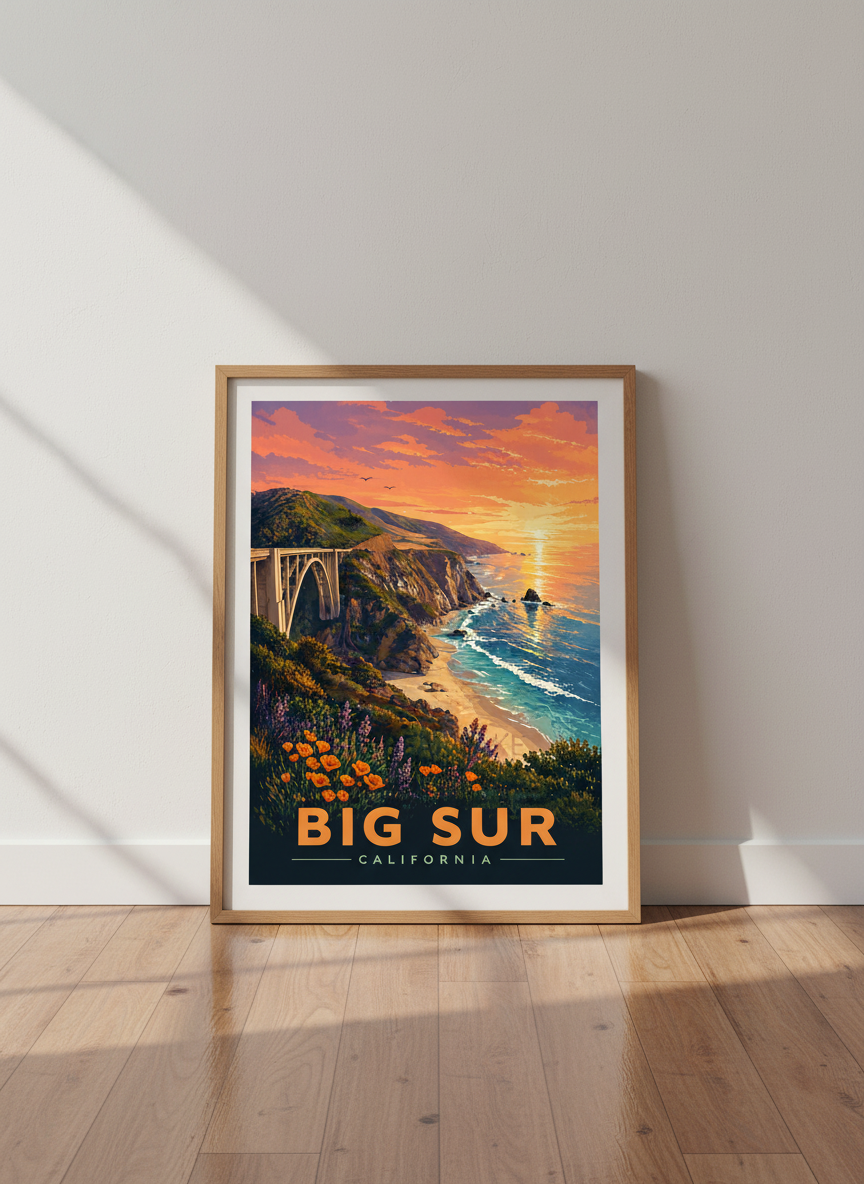 Big Sur California Wall Art Print | Coastal Sunset Poster, Bixby Bridge Decor
