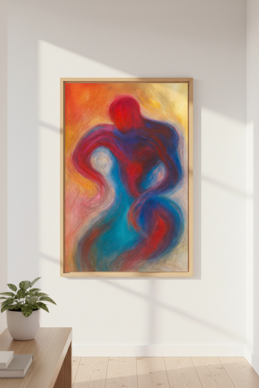 Abstract Figurative Frame Art | Energetic Wall Decor | Modern Home Aesthetics | Ready to Hang Love Couple Poster