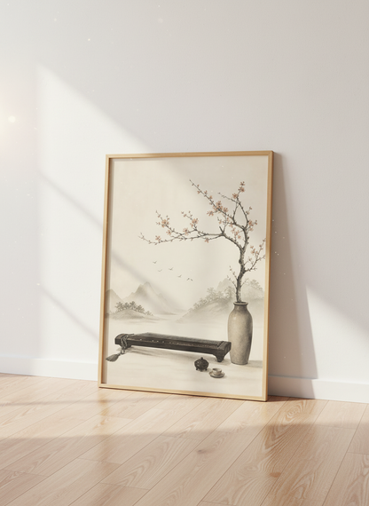 Zen Japanese Landscape Wall Art | Cherry Blossom Print, Minimalist Asian Decor