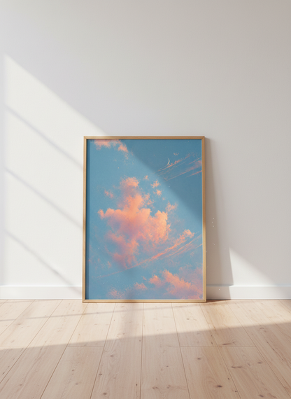 Pastel Sunset Clouds Print | Aesthetic Blue Sky &amp; Moon Wall Art, Cozy Bedroom Decor